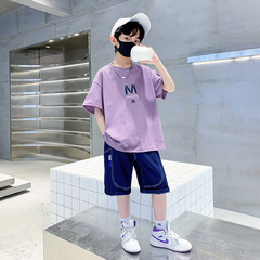 Children's Summer Set 2024 New Middle-Size Boys Stylish and Cool Casual Short-Sleeve Shorts Two-Piece Outfit
