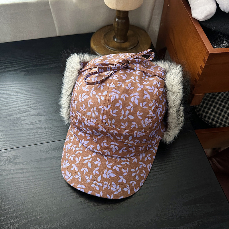 碎花毛茸茸护耳帽子女秋冬新款韩版韩国减龄森系显脸小棒球雷锋帽|undefined