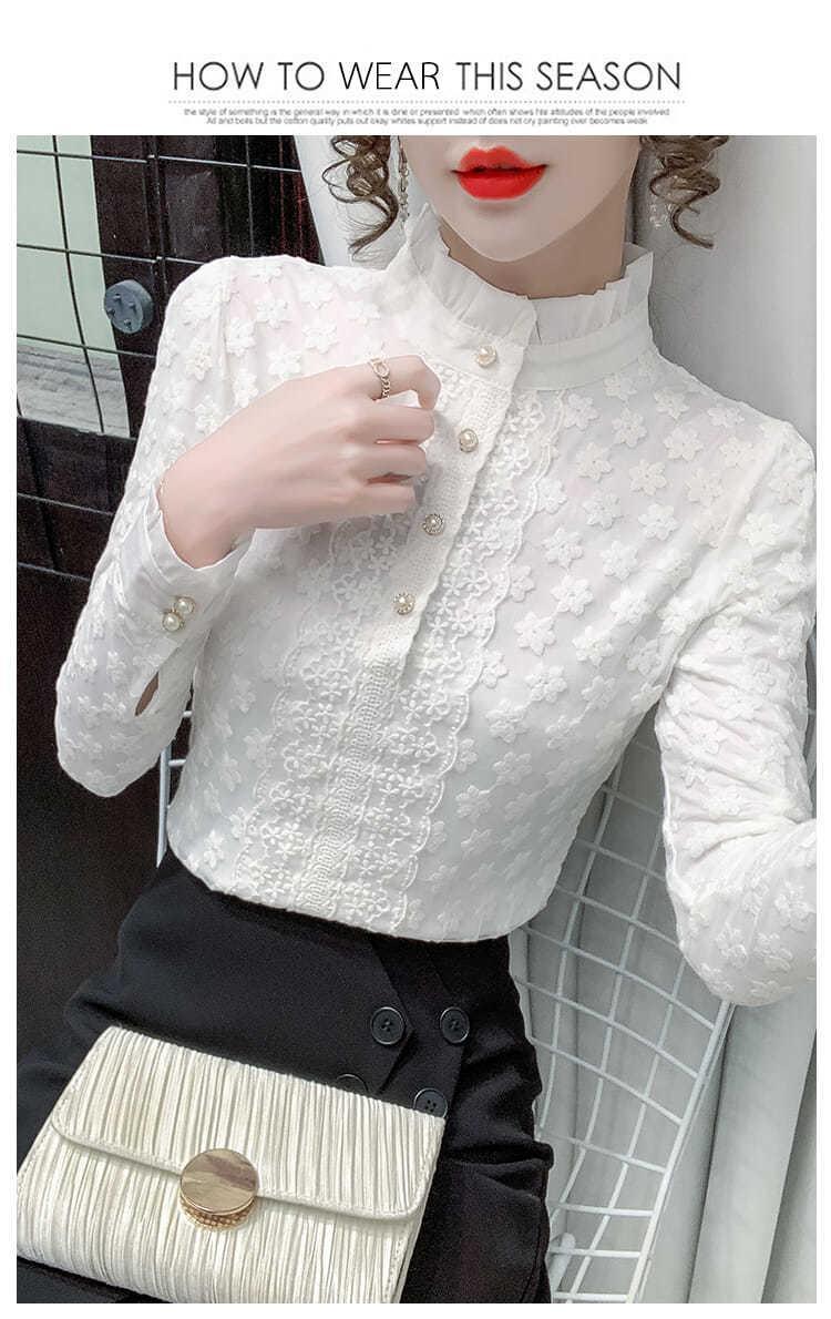 A high-end lace base layer shirt with added fleece and thickening for women in 2022, a stylish long-sleeved, warm and versatile top pic 17