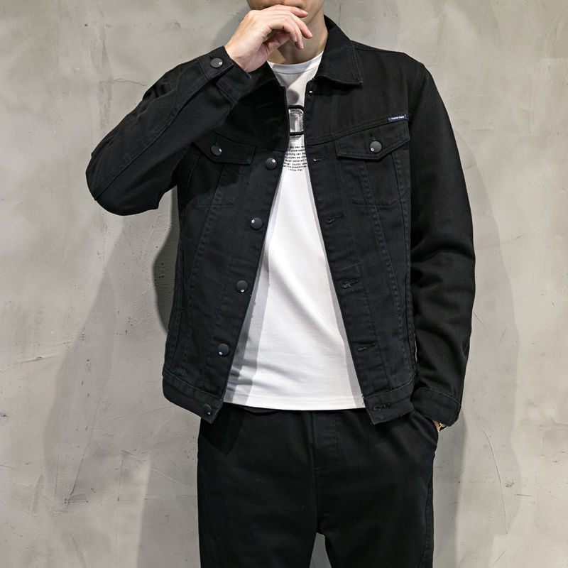 Men's Denim Jacket Workwear Spring and Autumn Slim Versatile Denim Jacket Men's Stylish Solid Color New Trendy Coat