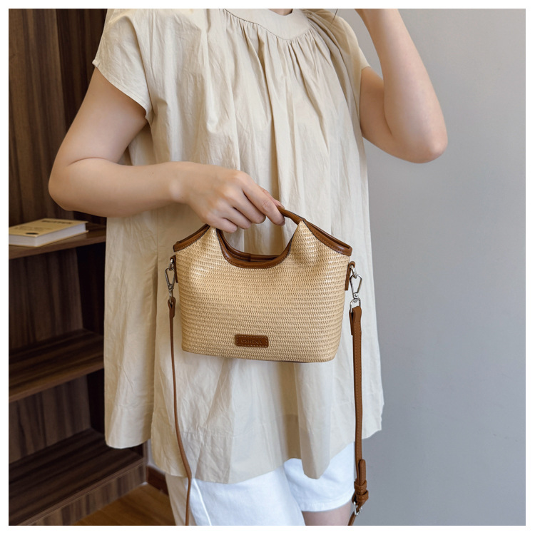 Fashionable bucket bag for women 2025 Summer new style work and commuting patchwork woven bag, simple and casual single-shoulder small bag, trendy undefined