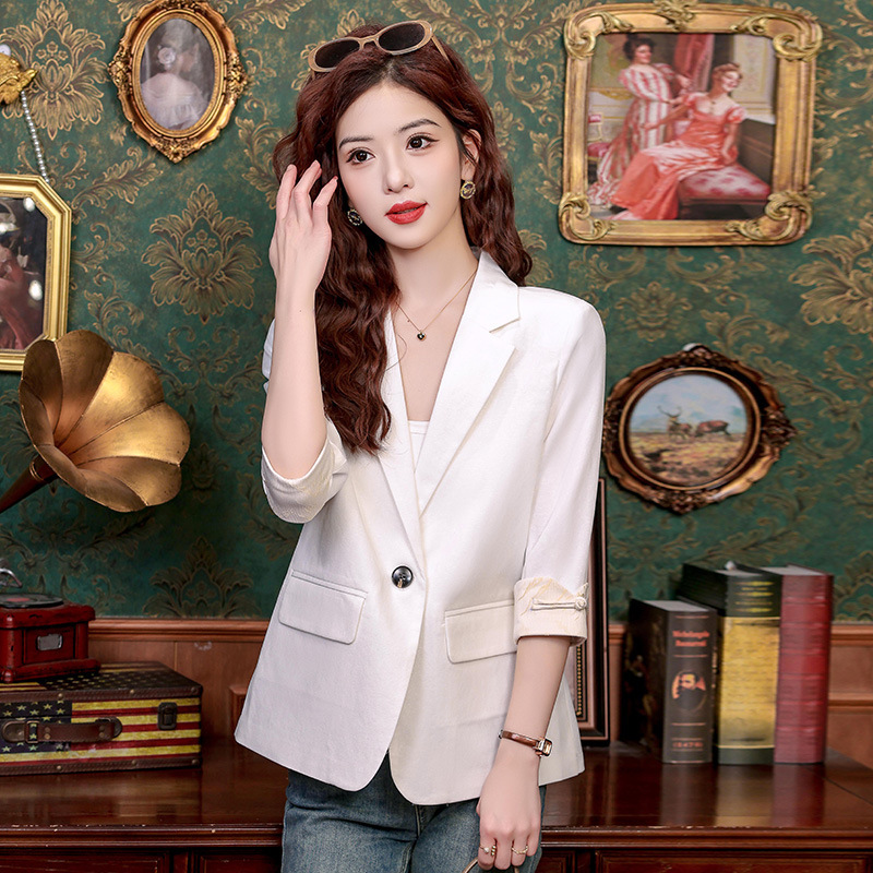 New Chinese-Style Blazer for Women, Summer 2025, Thin, Three-Quarter Sleeves, Slim Fit, Petite, Slimming, Casual Suit Jacket