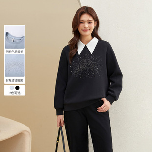 [Fashion hot drilling temperament Joker crew neck sweater] delicate show plus size women's fat mm2025 spring new