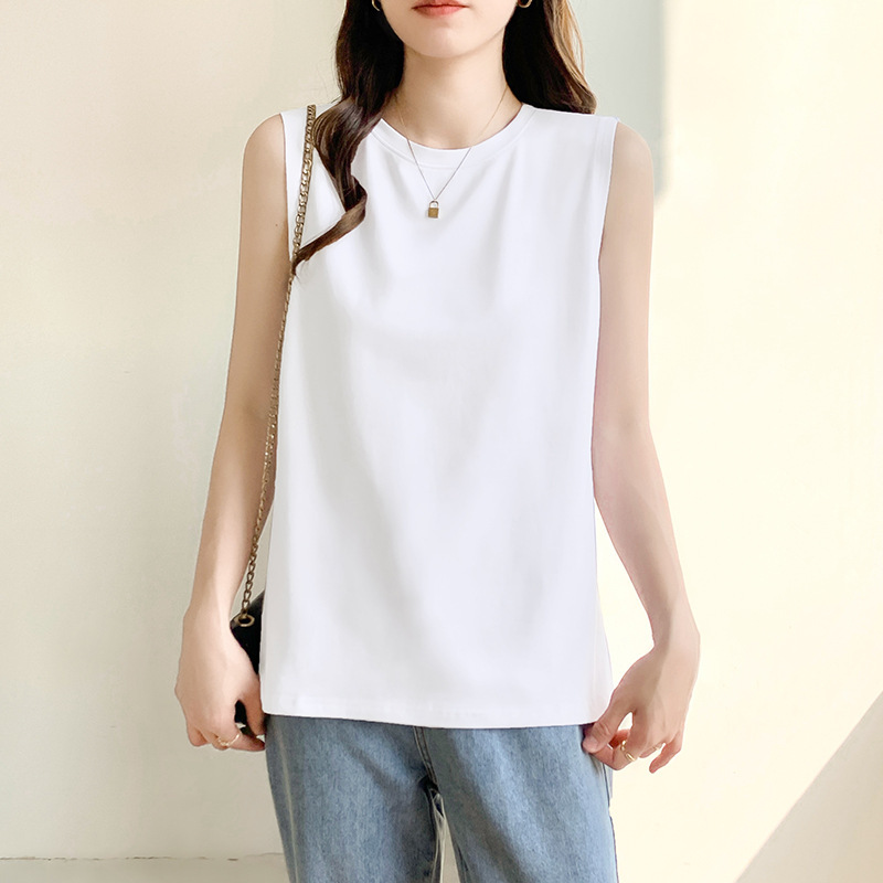 Simple Cotton Ammonia Sleeveless Vest Women's Classic Loose Casual Base Top Summer Small Round Neck Waistcoat Base T-Shirt
