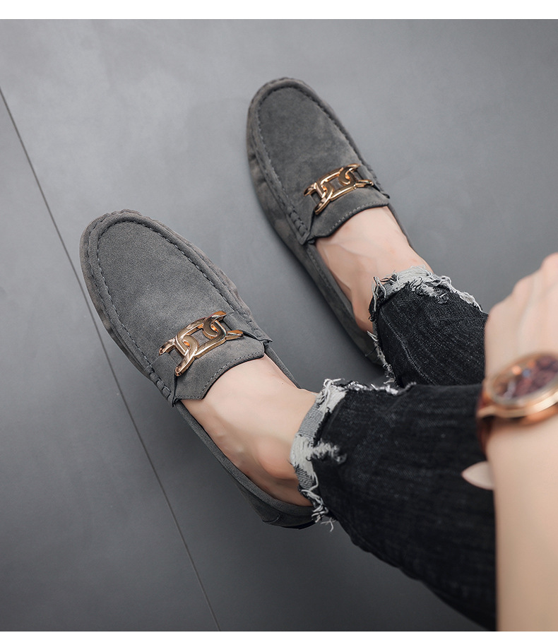 New frosted suede lazy man slip-on small leather shoes loafer driving shoes man_voghion.com