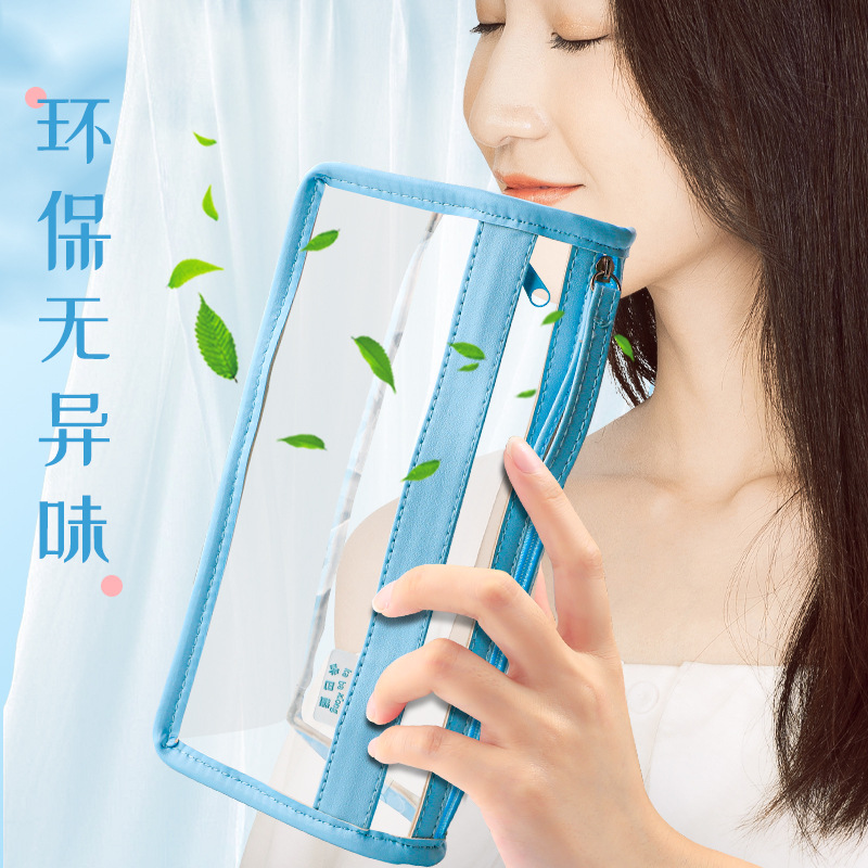 Bolsa de lápiz transparente de doble capa, caja de papelería de gran capacidad, caja de lápiz de alto valor facial, simple bolsa de papelería de examen de estudiantes de secundaria