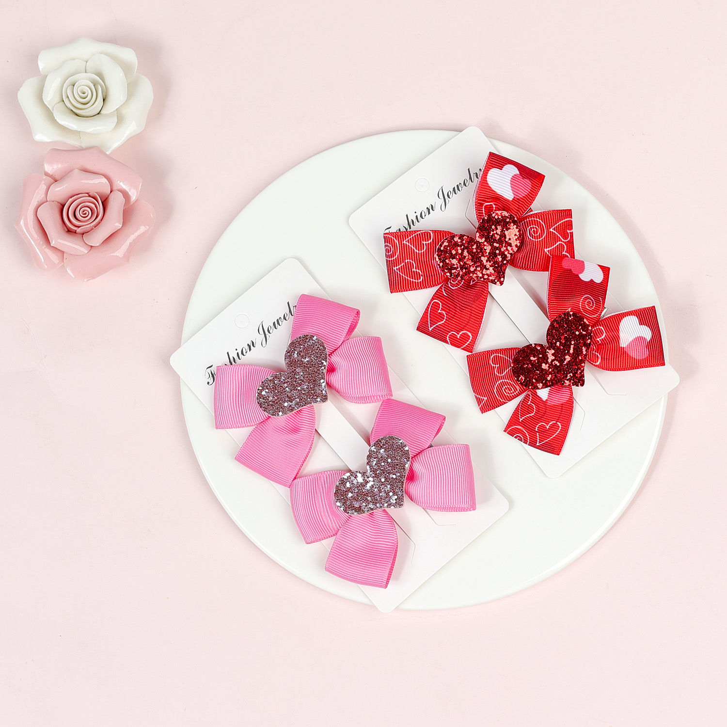 Sweet Heart Shape Bow Knot Cloth Knitting Hair Clip display picture 1