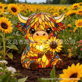 跨境Creative Highland Cow Sunflower LED Night Light创意夜灯