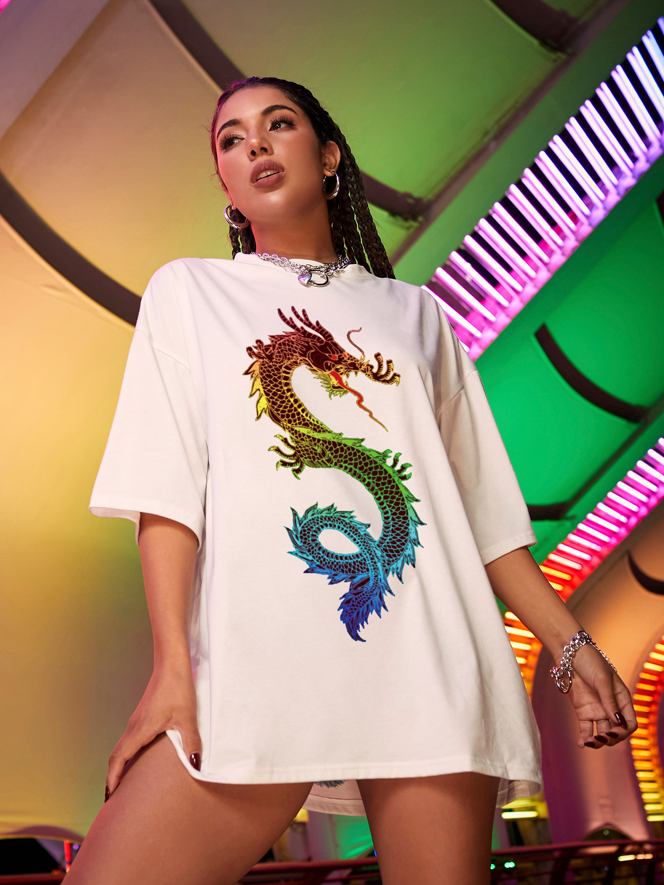 dragon totem print short-sleeved T-shirt nihaostyles clothing wholesale NSSN83693