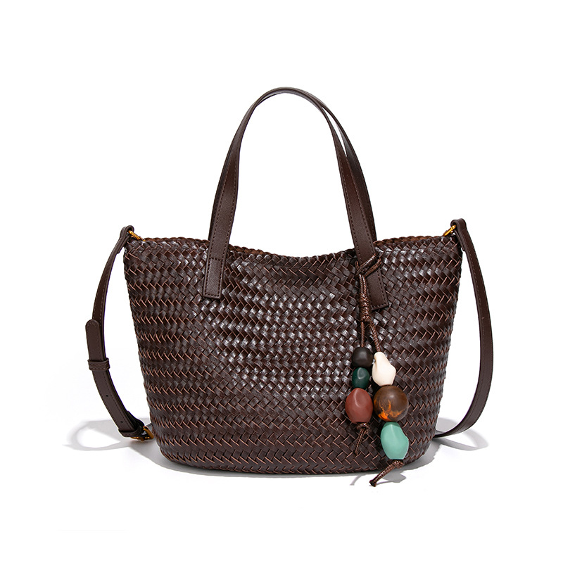 Large Capacity Autumn/Winter New Trendy Woven Hand-Carried Market Basket Tote Bag Soft Leather Hobo Commuter Shoulder Crossbody Bag For Women - Thumbnail 5