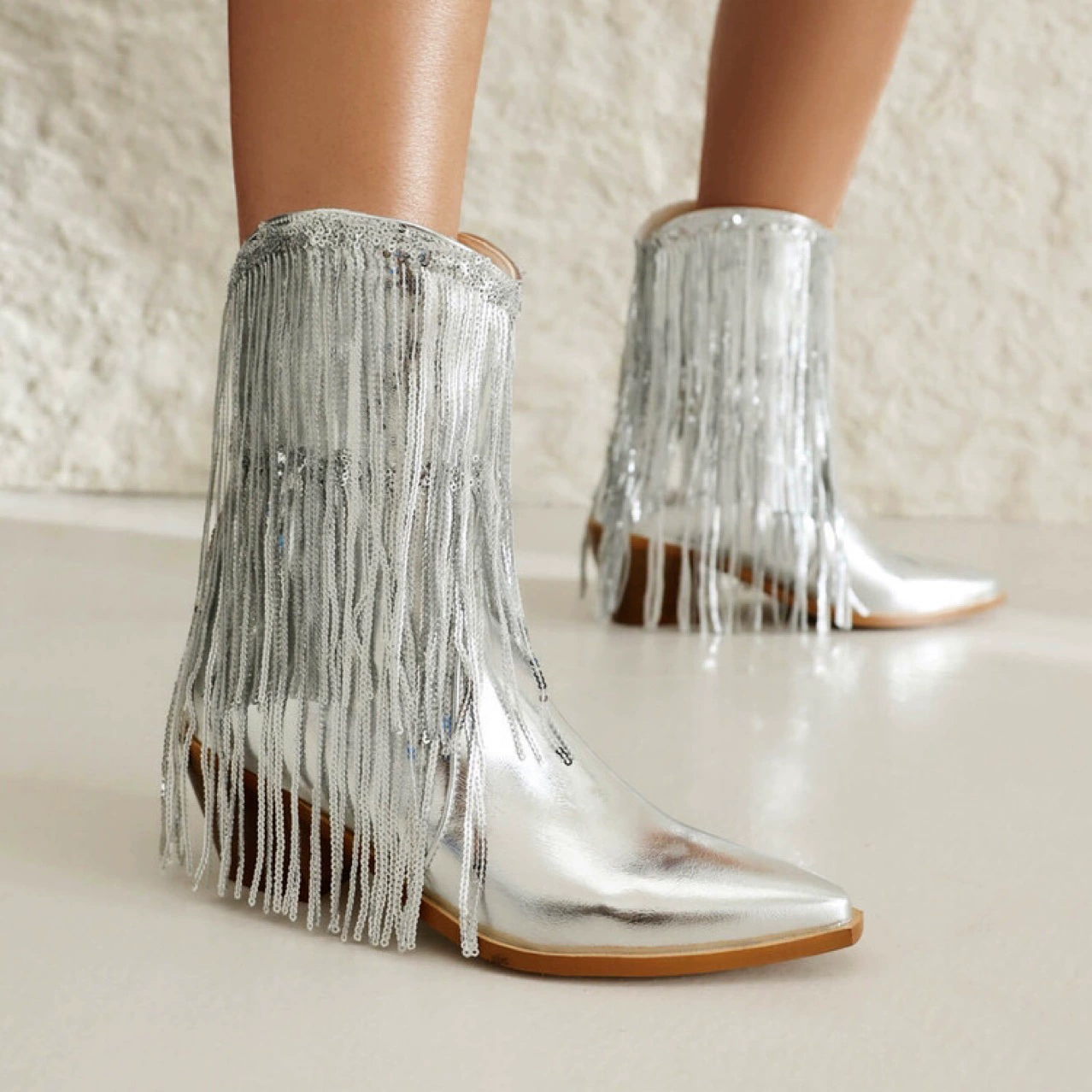 Внешняя торговля Осень и Зима Новый европейский и американский стиль Сексуальные блестки с базарами Западные сапоги толстые на каблуках на каблуках женские сапоги