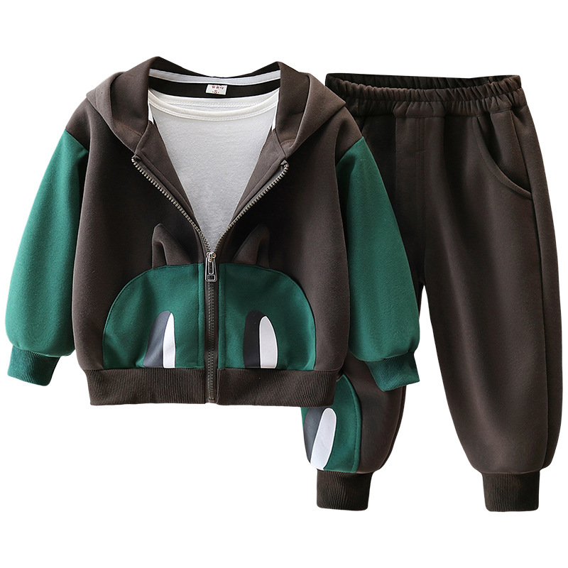 6354 Traje de otoño para niños 2025 Otoño Nuevo estilo Chaqueta de suéter con capucha para niños Traje de dos piezas de primavera y otoño para niños