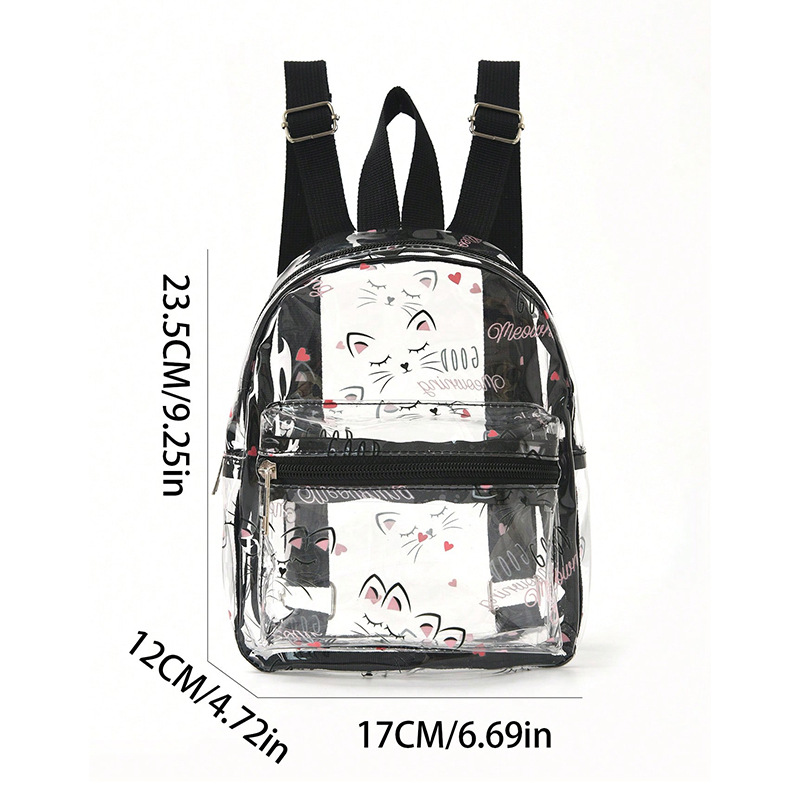 Mochila portátil de PVC transparente de alta qualidade e grande capacidade com estampa de gato em miniatura da Feihong Cross-Border._voghion.com