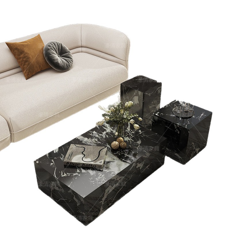 Mesa de centro de losa de roca de alta calidad de lujo ligero francés, puerta de entrada, sala de estar, hogar, apartamento pequeño, mesa de centro rectangular, combinación de mesa lateral