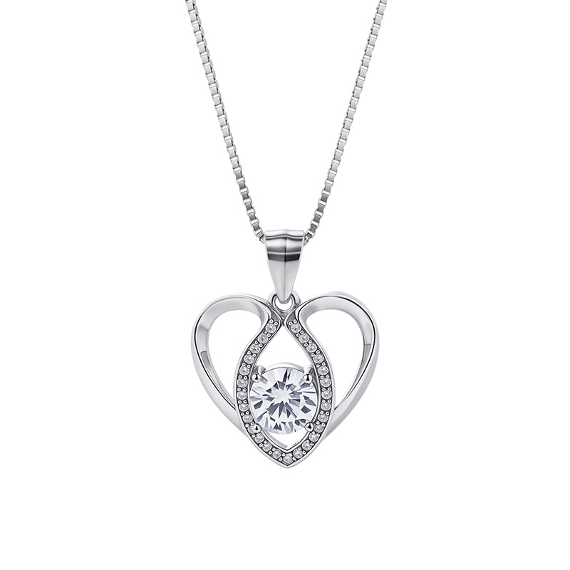 S925 collar de corazón de plata de ley colgante en forma de corazón de diamante simple femenino bloqueo europeo y americano cadena de hueso de moda salvaje al por mayor
