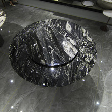 天然大理石宇宙黑圆桌 现代轻奢极简不锈钢设计师款奢石圆形餐桌