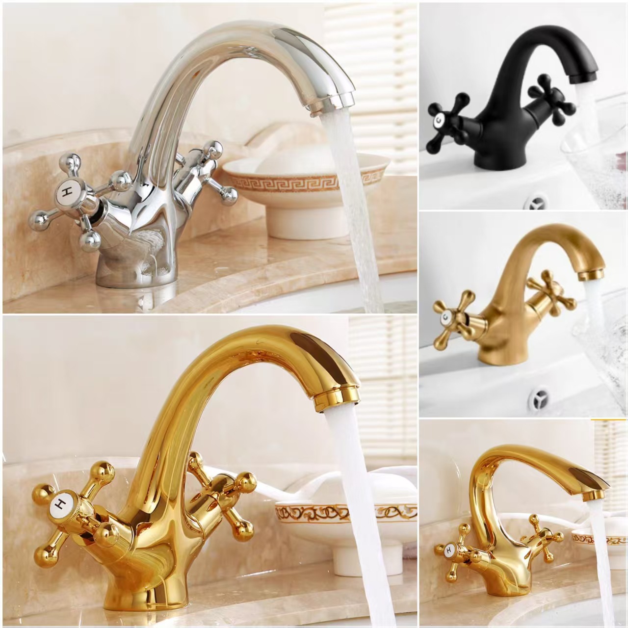 All copper hot and cold faucet European antique faucet bathroom washbasin black double single hole retro faucet