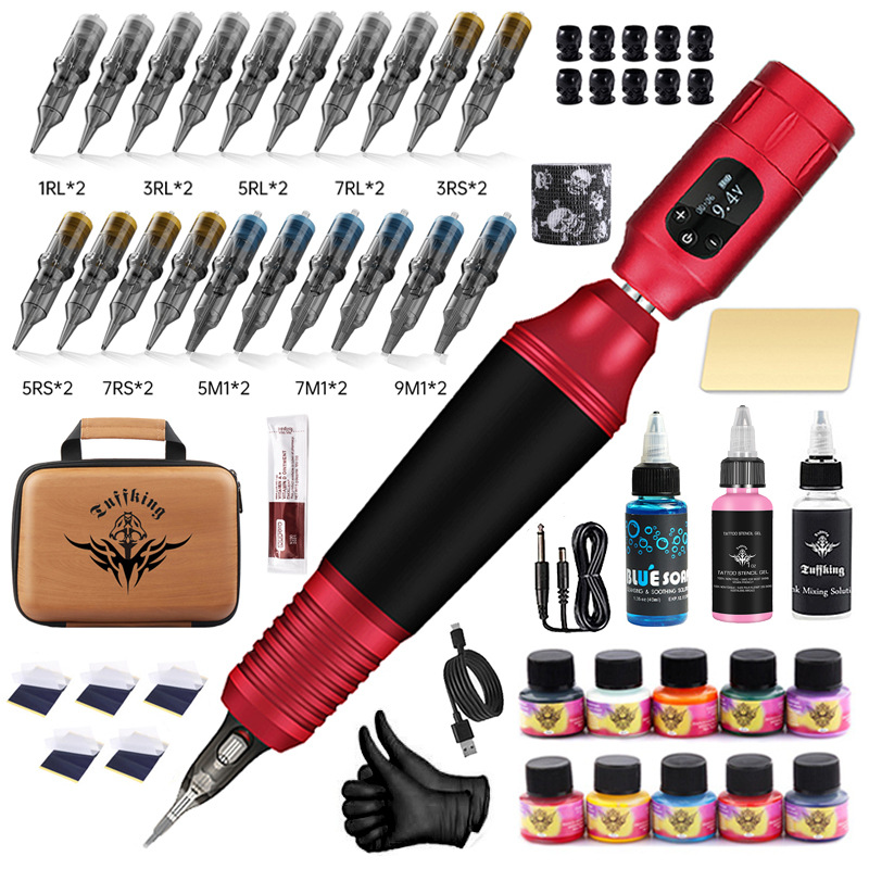 Tuffking Power inalámbrica Set de máquina de tatuaje para principiantes Set completo de herramientas de aguja de tatuaje Equipos transfronterizos