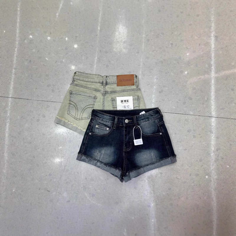 Real Shot of Low-Waist Denim Shorts for Women in Summer, Tight-Fitting Sexy Elastic Curled Hip-Covering Hot Pants 3955 #