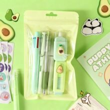 萌趣牛油果系列文具套装多色笔修正带美工刀创意办公学生可爱文具