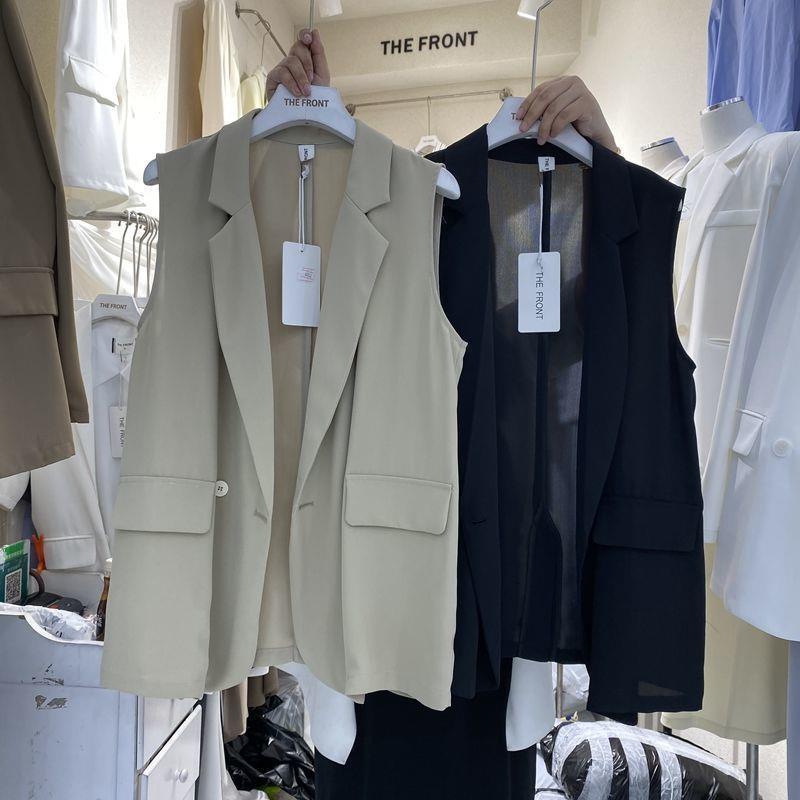 胖MM特大码300斤翻领无袖一粒扣西服女秋季宽松薄款西装马甲外套2|undefined