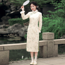 复古亲子旗袍母女装长袖冬装2024新款中国风加绒加厚唐装连衣裙冬