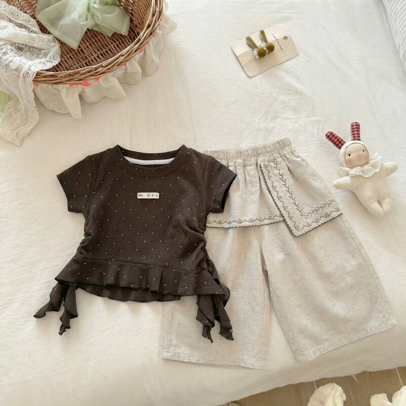 【Sweet Little Sister】Chestnut Mochi! 26 Summer Sweet Polka Dot Design T-Shirt and Ramie Pants for Baby Girls 【Sweet Little Sister】Chestnut Mochi! 26 Summer Sweet Polka Dot Design T-Shirt and Ramie Pants for Baby Girls
