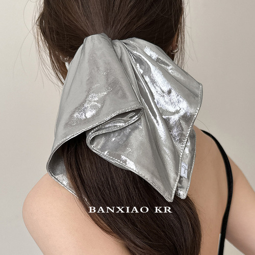 Silver-colored leather case large elastic hair tie high ponytail headband for women with high elasticity hair tie hair accessory