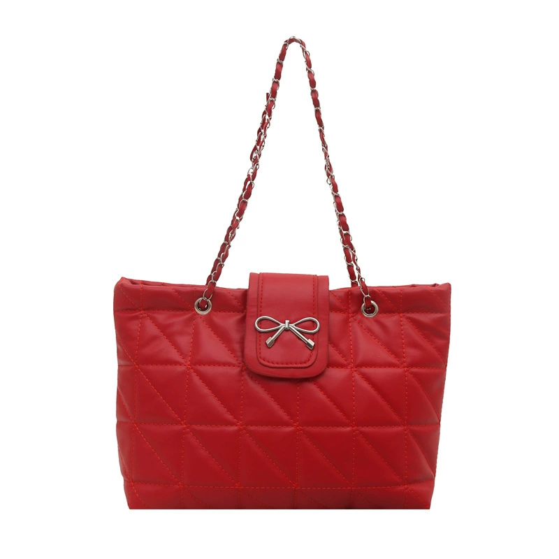 Soft capacious chain, one-shoulder bag for leisure with bow, chain bag