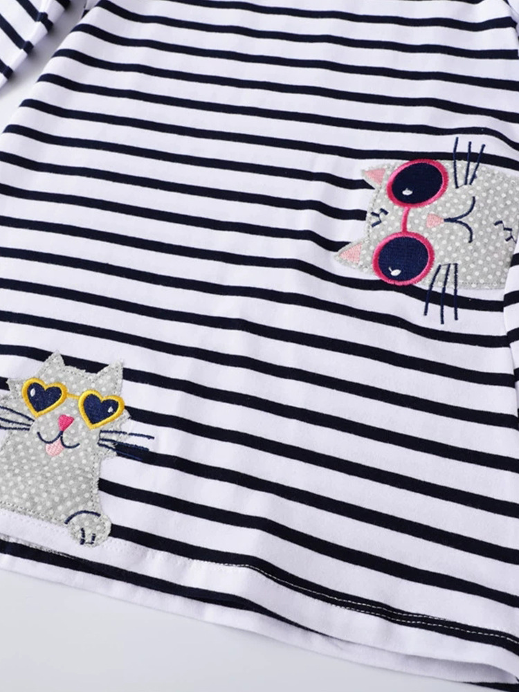 Vestido de niña otoño y invierno nuevo estilo europeo y americano rayas de manga larga vestido de princesa de cuello redondo casual ropa infantil