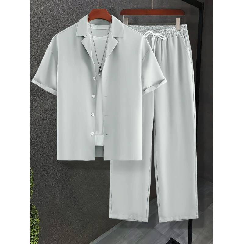 Летний мужской костюм для путешествий, удобный и универсальный, с четырехсторонней эластичной вентилируемой гавайской рубашкой, молодежный топ с отложным воротником