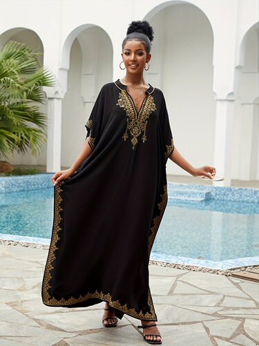 Plus Size Floral Print Dress Casual Batwing Sleeve Cover Up