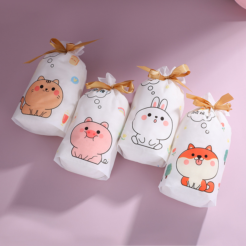 卡通小动物印花款食品零食包装EVA抽绳式休闲食品包装束口袋