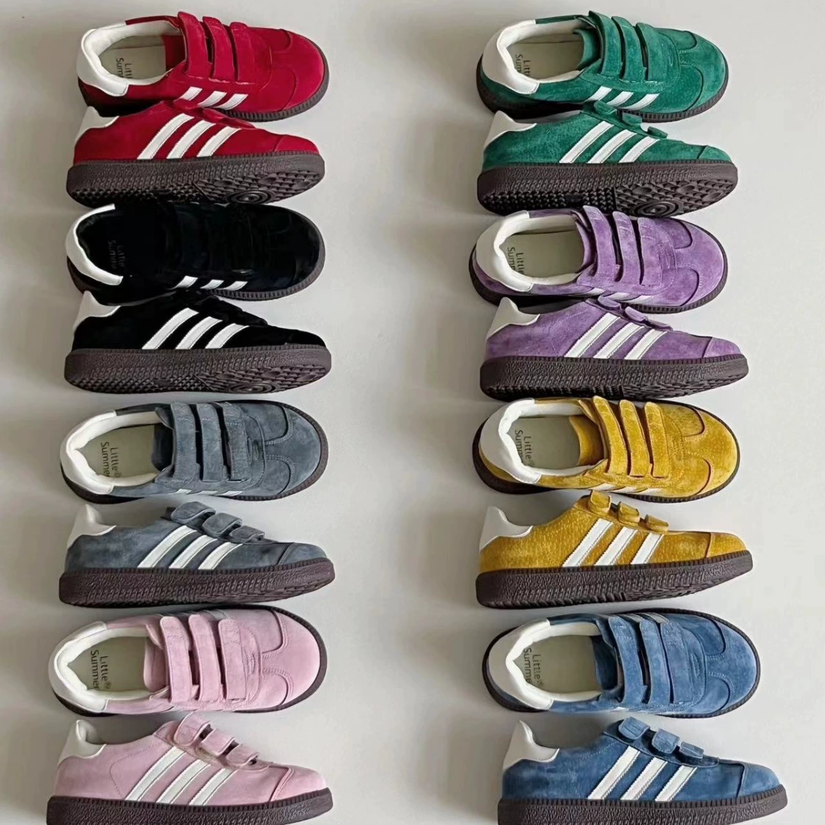 Littlesummer 24 года кожаные подошвы дышащие мужчины и женщины среднего и маленького ребенка в полоску немецкая обувь с липучкой кроссовки