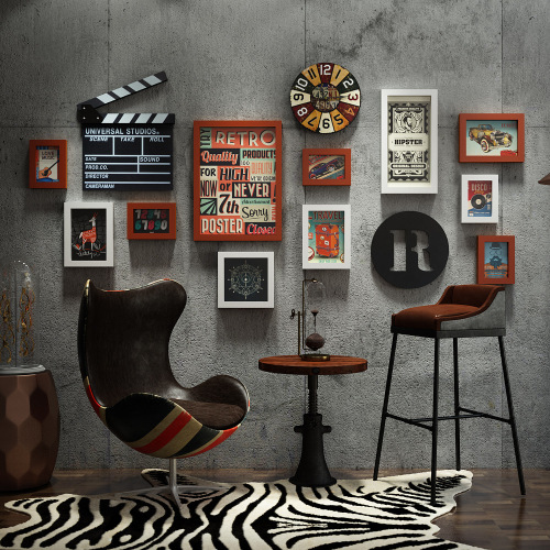 Polymer 0023 industrial style luminous decorative picture frame LED light strip photo wall combination photo frame wall clock retro