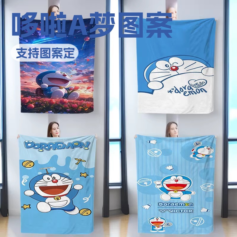 代发跨境新款哆啦A梦盖毯 数码印花法兰绒毛毯定制图案加厚沙发毯