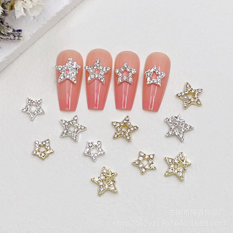 Hollow Five-Pointed Star Nail Art Decorations, Shiny Star Full of Diamonds, Three-Dimensional Metal Decoration, Alloy Nail Stickers, Nail Art Accessories Hollow Five-Pointed Star Nail Art Decorations, Shiny Star Full of Diamonds, Three-Dimensional Metal Decoration, Alloy Nail Stickers, Nail Art Accessories