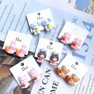 New children's cartoon bear kitten fake earrings cute girl rabbit anti-pain ear clip ear jewelry