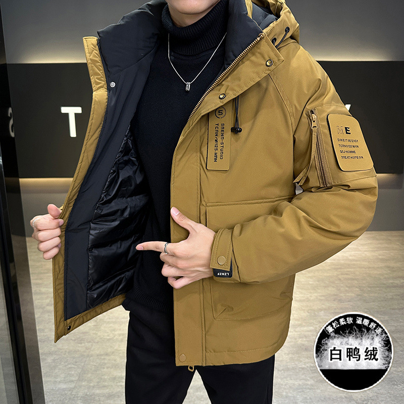 White Duck Down Windproof Warm Jacket Down Jacket Men's Thickened Winter Hooded Cargo Jacket Men's American Fashion