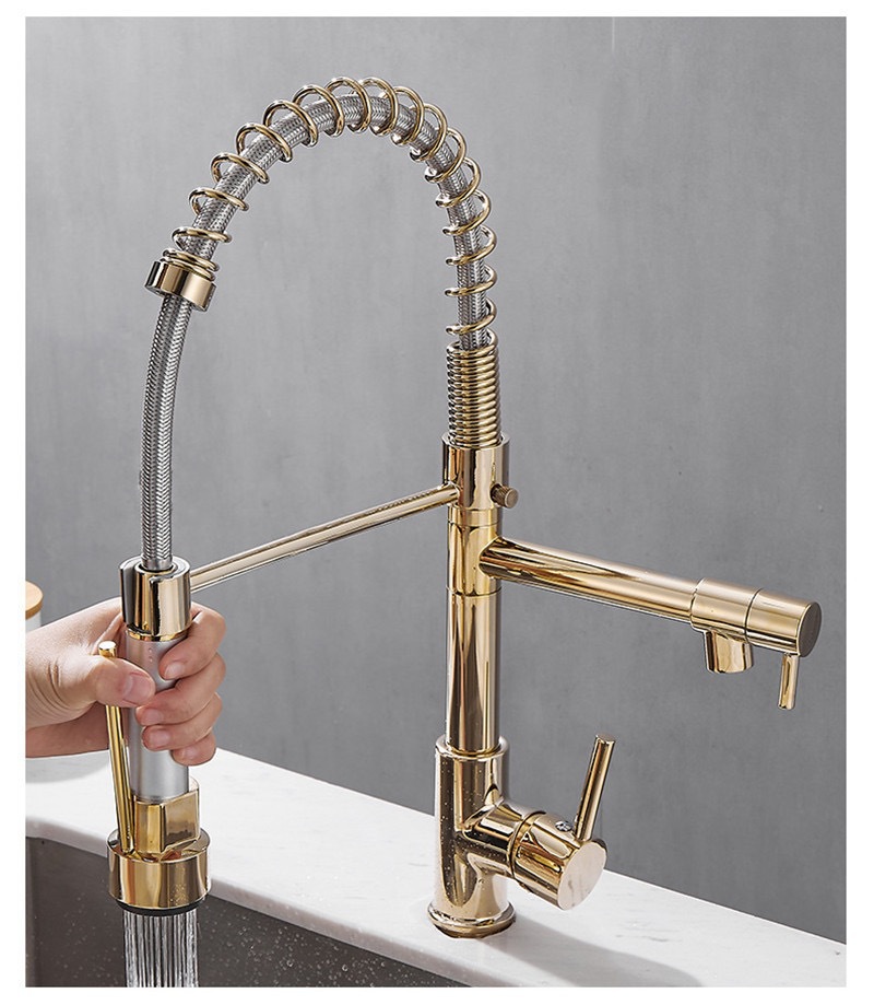Cross-border all-copper spring faucet kitchen sink with rotatable and pull-out dual water outlet for cold and hot purified water spring faucet undefined