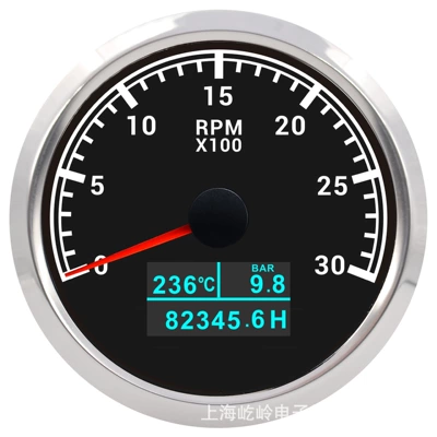 85mm 3-in-1 modified car and boat engine tachometer with oil pressure gauge, hour meter, water temperature gauge, 7-color backlight
