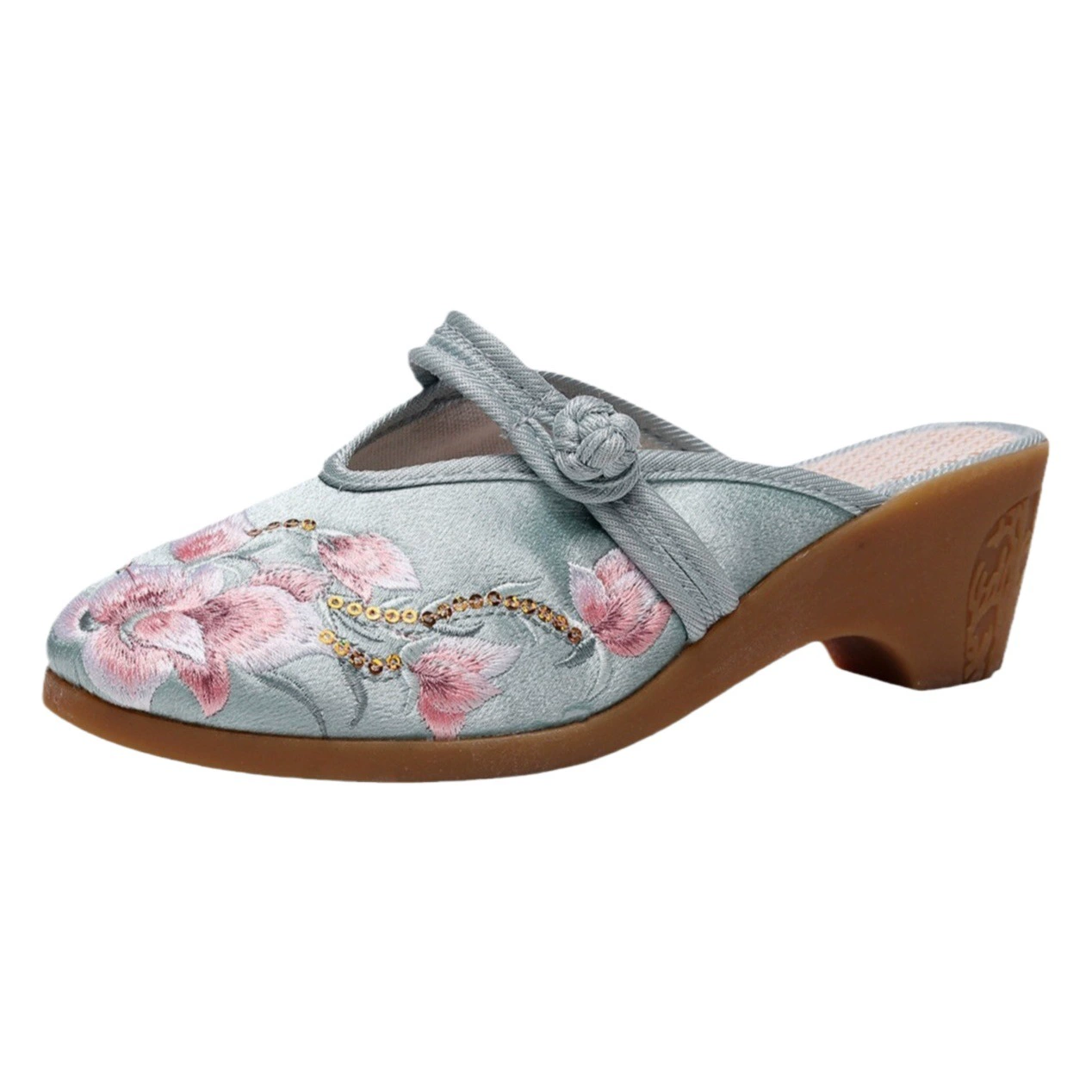 021 летние новые высокие каблуки на танкетке вышитые тканевые Тапочки женские сандалии вышитые тканевые туфли