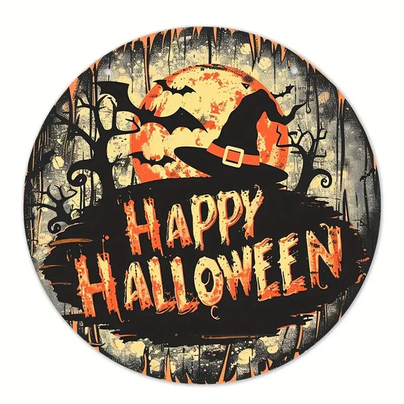現物ハロウィーン木製フロントポーチ表札木製工芸品看板ハロウィーンパーティー装飾円形看板|undefined