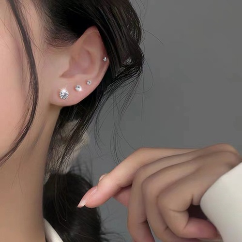 s999 mini sterling silver ear piercing luminous earrings for women rhinestone zircon silver earrings light luxury sparkling diamond ear bone nails for men
