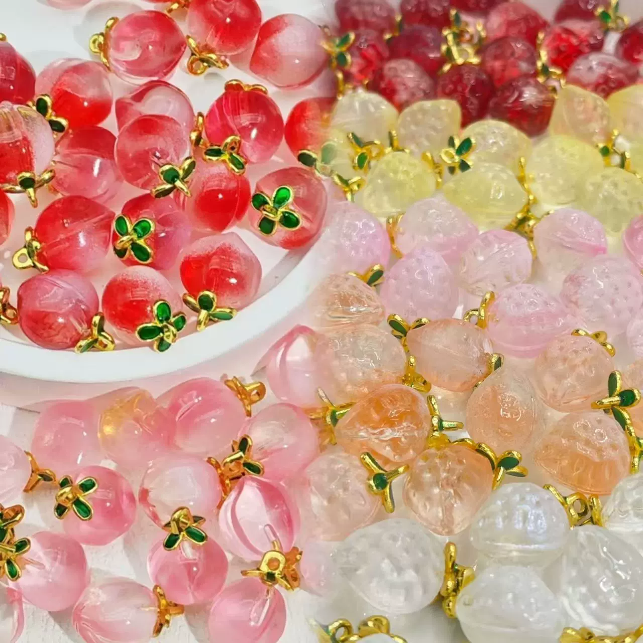 饰品配件串珠手链吊坠水蜜桃水果桃子琉璃diy项链挂件小挂坠材料