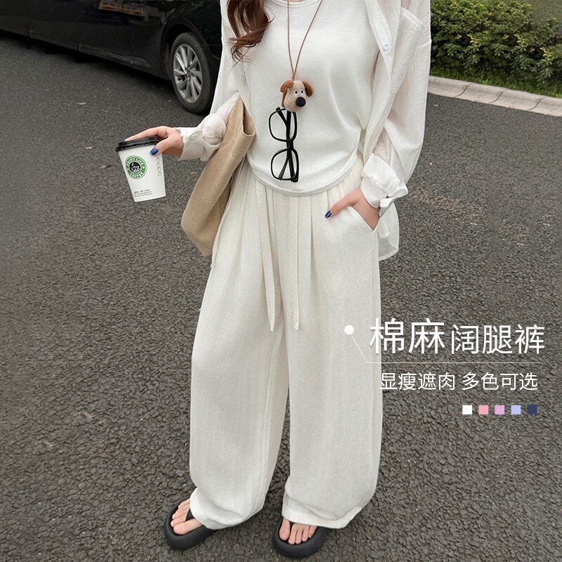 Japanese-Style Cotton and Linen Curved Pants for Women, 2026 Summer Thin High-Waisted Slimming Ice Silk Petite Lazy Style Wide-Leg Pants Japanese-Style Cotton and Linen Curved Pants for Women, 2026 Summer Thin High-Waisted Slimming Ice Silk Petite Lazy Style Wide-Leg Pants