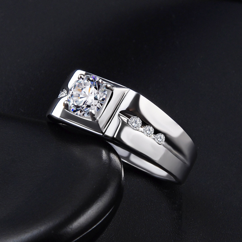 Estilo japonés y coreano moda guapo anillo de circón S925 plata esterlina dominante personalidad de los hombres de diamantes incrustados pulsera de anillo abierto