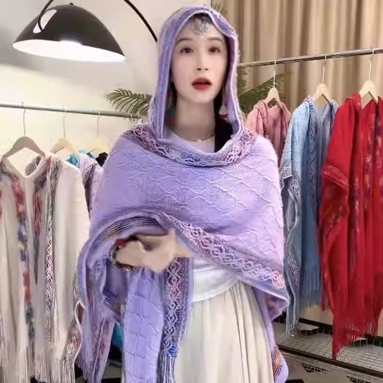 雲南旅行民族風ストール女性春夏マントボヘミアンニット保温両用マフラー|undefined