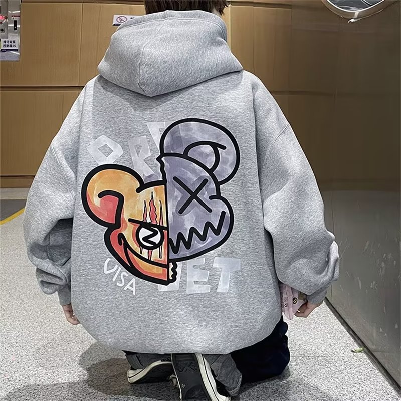 Men's Streetwear Cartoon Monster Letter Print Hoodie Graphic Sweatshirts with Kangaroo Pocket Design Long Sleeve Hoodie 2023 Casual Pullovers For Men_voghion.com