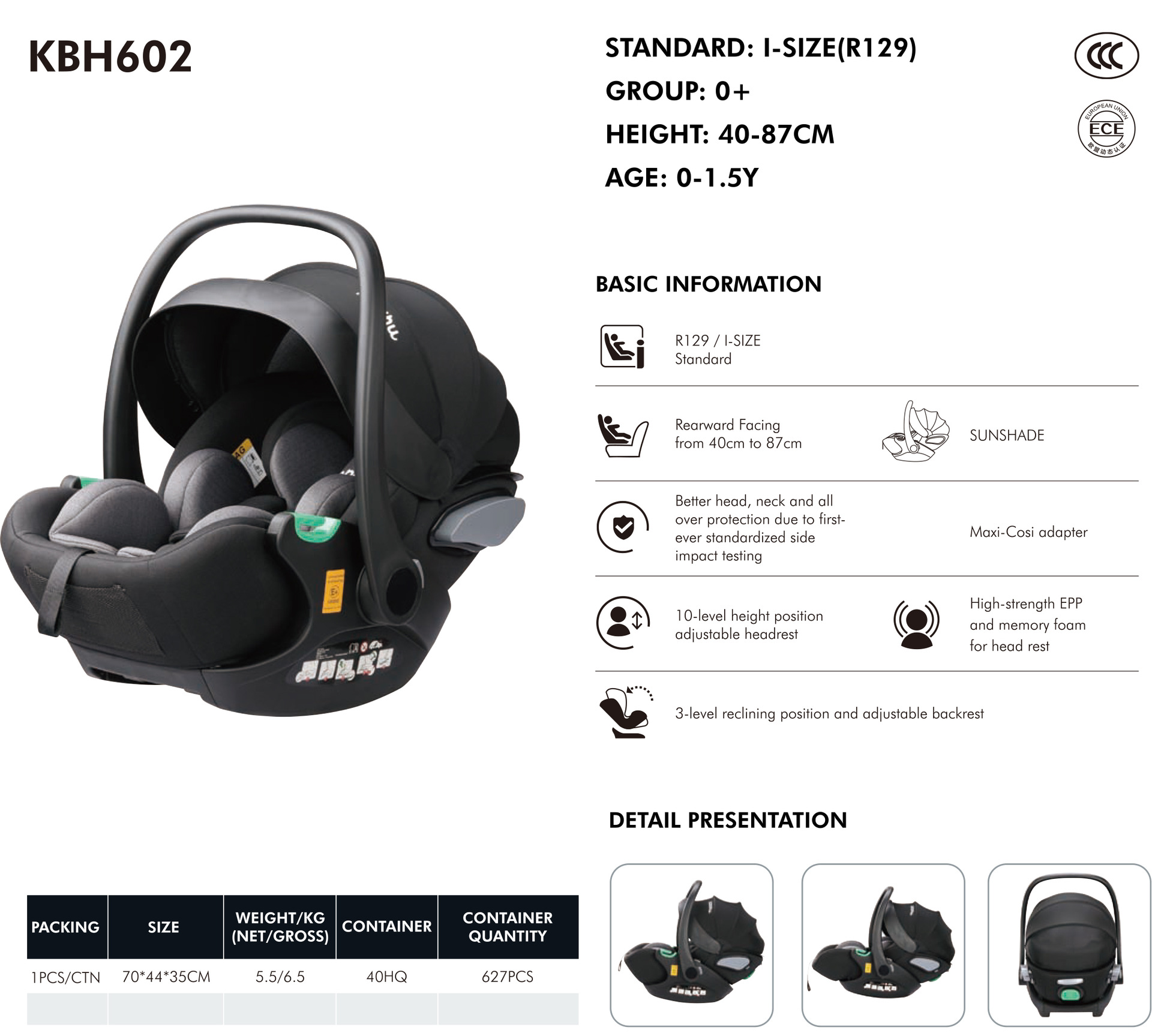 Kidilo Baby Car Safety Seat Portable Kidsren's Universal Sit-Down Baby Carrier Baby Seat